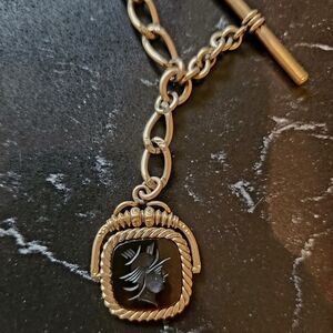 Victorian Gold Filled Watch Chain Spinner Carnelian Fob